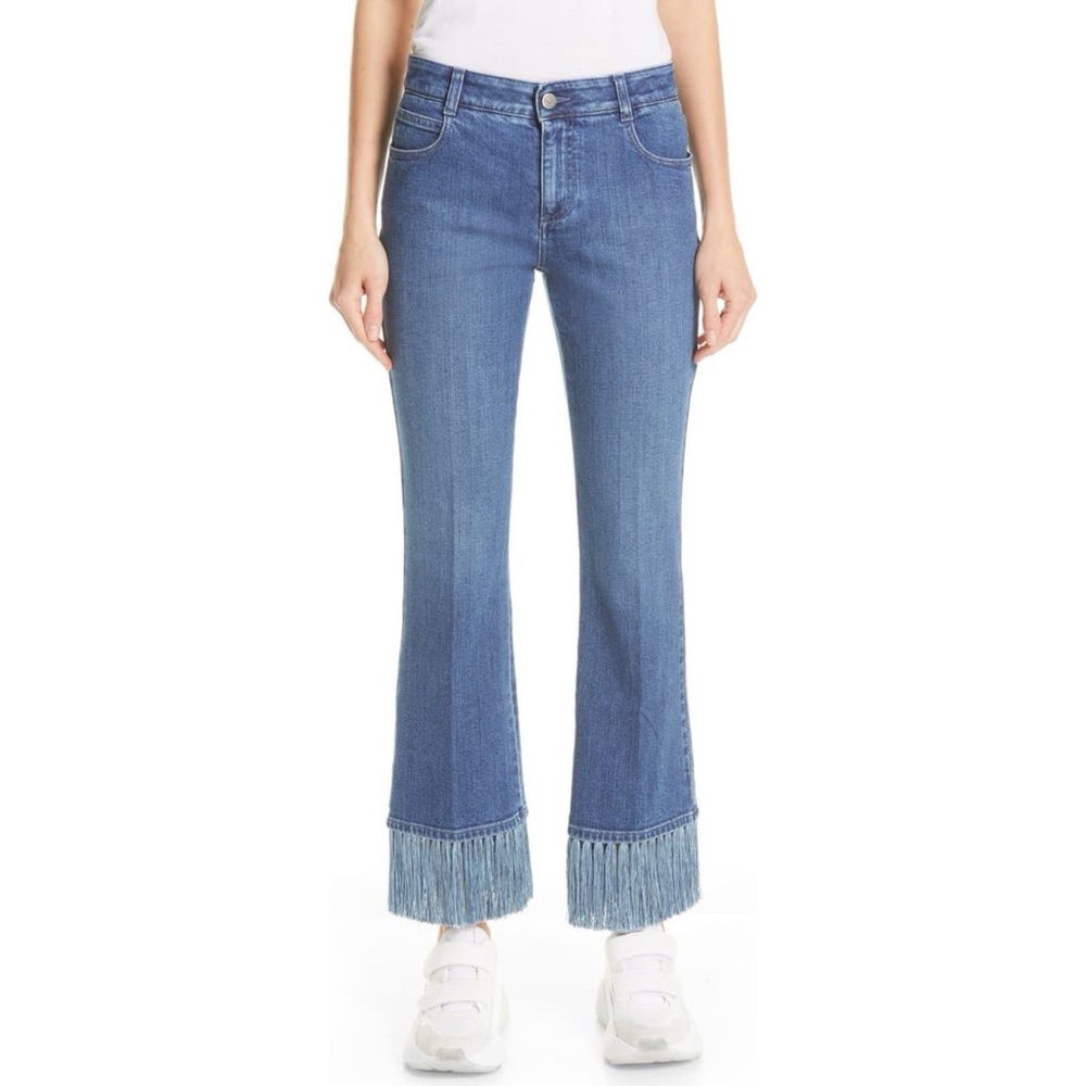 Stella McCartney Fringe Hem Kick Flare Jeans Size 26 Stretch Mid Rise